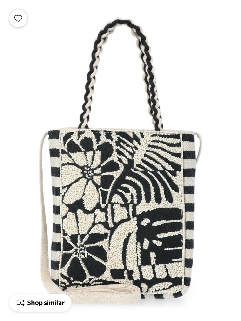 No Boundaries Black & Cream Beaded Floral Tote